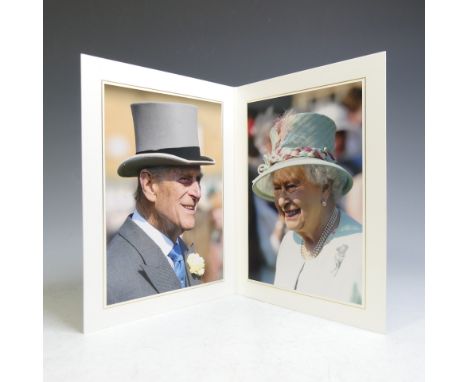H.M.Queen Elizabeth II and H.R.H.The Duke of Edinburgh,&nbsp;signed 2013 Christmas card with twin gilt ciphers to cover, sign