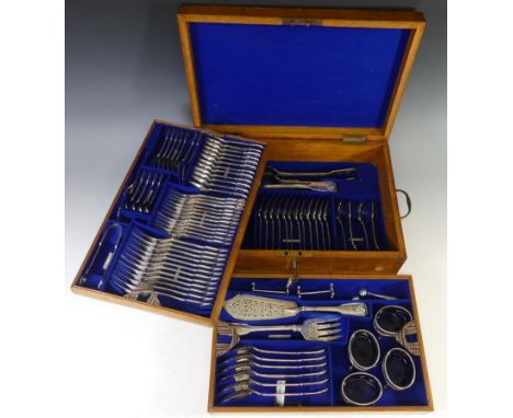 A canteen of Victorian silver Cutlery, by&nbsp;Chawner &amp; Co., (George Adams), hallmarked London, 1876/7, fiddle, thread a