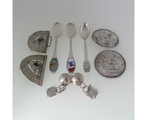 A Norwegian silver Brooch, probably a Solje to be worn with the Bunad national dress, marked on the reverse 830S, together wi