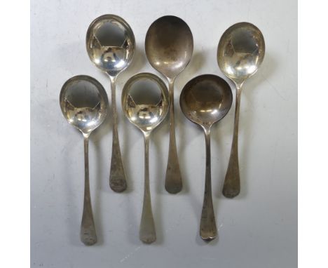 A set of five George V silver Soup Spoons, by Viner's Ltd, hallmarked Sheffield, 1931, of plain form, together with a silver 