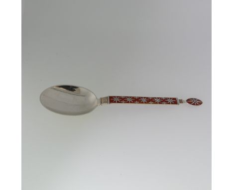 A Norwegian silver and enamel Spoon, by J. Tostrup, the stem and finial with burnt orange enamel and stylised star decoration