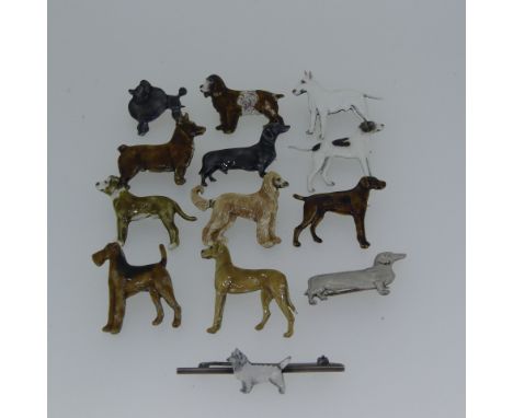 A quantity of vintage silver and enamel Brooches of Dogs, all by Kenart, including cocker spaniel, dachshund, corgi, poodle e