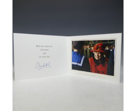 H.M.Queen Elizabeth,&nbsp;signed 2021 Christmas card with gilt cipher to cover, signed ‘Elizabeth R’, colour photograph of Qu