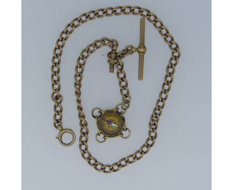 A 9ct rose gold oval link Watch Chain, each link individually marked, one end with bolt ring, the other T-Bar, with a 9ct gol