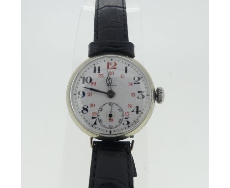 A rare Zenith stainless steel trench style Wristwatch, with jewelled manual wind movement, No.2105926, the white enamel sunke