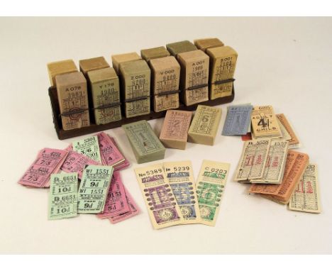 BUS TICKETS.A conductor's wooden bus ticket holder & a quantity of loose bus tickets including three London Transport 'Festiv