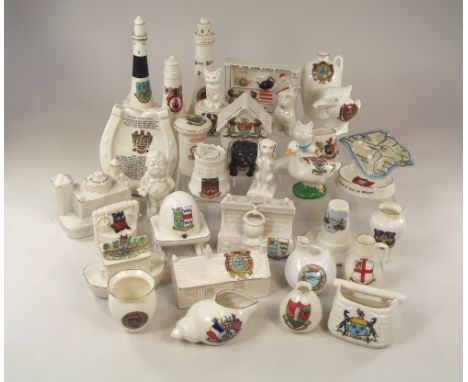 CRESTED CHINA.31 pieces of crested china, by Shelley, Goss, Arcadian, Carlton & others including crests for St. Ives, Newquay