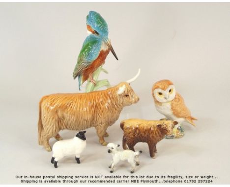 BESWICK ETC. Five Beswick animal &amp; bird models &amp; a Goebel kingfisher, height 19cm.