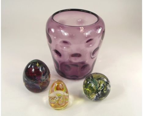 WEBB'S GLASS ETC.A 1930s amethyst glass vase by Webb, height 19cm & three paperweights by Medina, Jill Devine etc. 