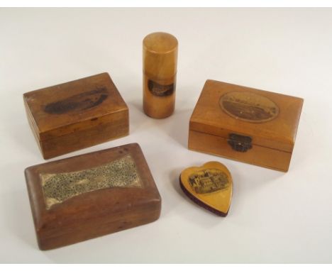 MAUCHLINE WARE ETC. A Mauchline heart shaped pin cushion 'Exeter College, Oxford', a Mauchline needle case 'Royal York Cresce