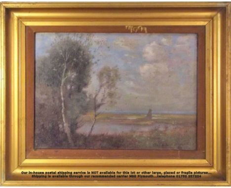 JOSEPH ARCHIBALD BROWNE. Coastal landscape. An oil on panel, signed Archibald Browne &amp; further signed to the reverse. 24 