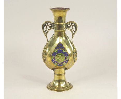 PUGIN VASE. A gilt brass &amp; enamelled altar vase by John Hardman &amp; Co., Birmingham, after a design by A.W.N. Pugin. Th