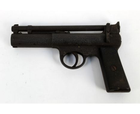 A Webley Senior First Model circa 1930-1935 air pistol, with a 6 1/2" barrel, with serial number stamped above the left-hand 