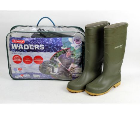 A pair of Bermuda chest waders Size 10-11, together with a pair of Dunlop Wellington boots Size 6.