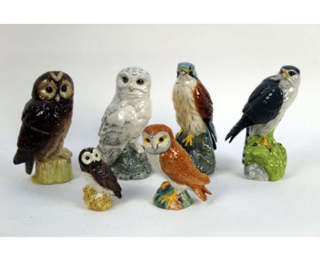 Four Royal Doulton Whyte &amp; MacKay scotch whisky decanters, in the form of Tawny Owl, Snowy Owl, Kestrel and Merlin, toget