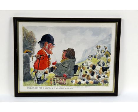 Wilk John William Wilkinson (1906-1994), a watercolour cartoon of Johnnie Richardson and The Blencathra Foxhounds, Sporty Old
