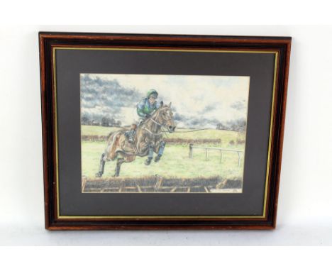 Three horse racing pictures, the first a signed print "Dessert Orchid" by David French, 34 x 47 cm, framed and mounted, toget