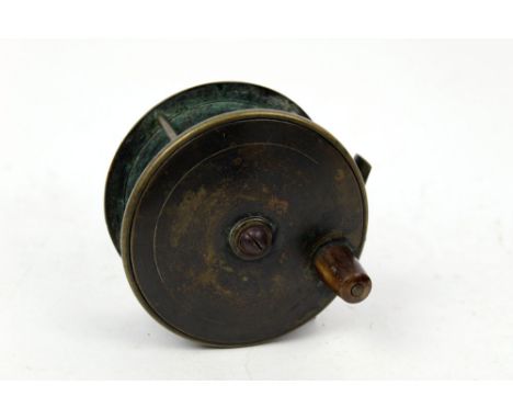 Army &amp; Navy London, a brass wide drum salmon fly reel, 4 1/4".