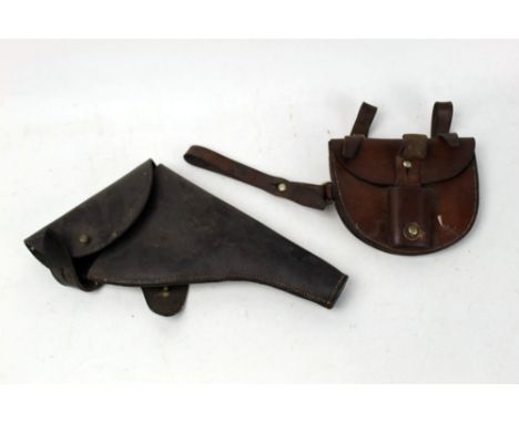 A Victorian Hobson &amp; Sons of London leather military pouch, marked to the rear 1903, together with a Sam Brown holster ma