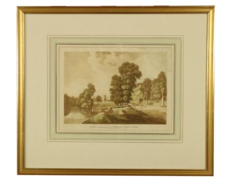 Jonathan Fisher, (1740 - 1809)A good set of 6 hand coloured sepia Prints of Co. Wicklow &amp; Dublin:1. The Waterfall, Powers