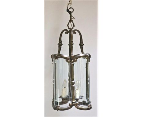 A heavy fine quality French style brass Hall Lantern, with five domed glass sides, and "S" scroll design, approx. 74cms (29")