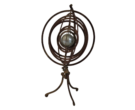 A modern brass Armillary Desk Globe,&nbsp;on tripod base, approx. 53cms (21")high. (1) 