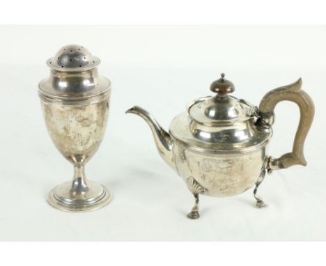 A silver vase shaped Castor Sugar Shaker, London 1904 by W. Comyns &amp; Sons, 6" (15cms), 125 grams; together with a small s