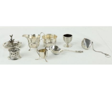 A collection of miscellaneous Silver, comprising a Birmingham rustic Ring Stand, a miniature Irish silver Dish Ring by West &