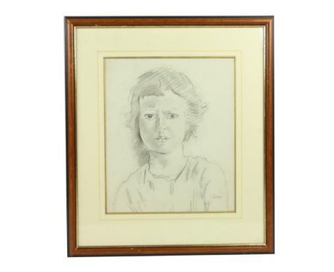 William Conor, RHA, RIA&nbsp; (1881 - 1968)&nbsp;"Young Belfast Girl," charcoal on paper, head and shoulder Portrait of a You
