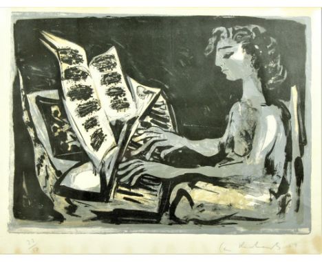Ian? Richard, '59Lithograph, "Lady playing the Piano," No. 22 of 50, signed by Artist, 56cms x 80cms (22" x 32") painted fram