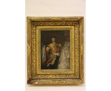 Sir John Lavery, RA, RHA (1856-1941)"Trooping the Colours," O.O.C., (preparatory sketch)&nbsp; depicting Gentleman on white h