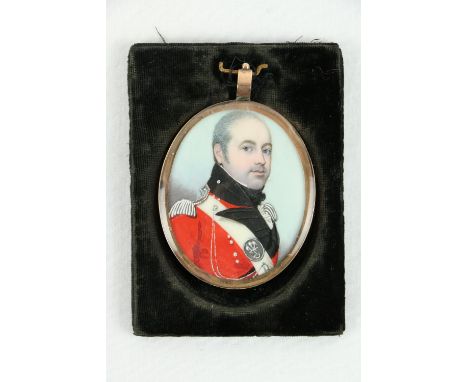 Frederick Buck (1771 - 1839)Oval miniature, "Portrait of Military Officer in Uniform," on ivory, in gold frame, 2 1/4" (6cms)