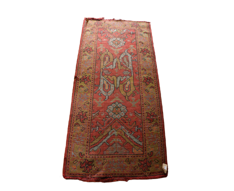 A 19th Century Irish&nbsp;heavy woollen Runner, red ground, possibly Abbeyleix, approx. 198cms x 94cms (78" x 37"). (1) 