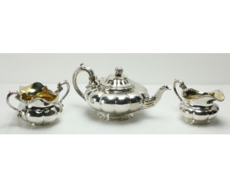 A fine quality and attractive William IV English silver three piece&nbsp;Tea Service, by Paul Storr, London c. 1832, approx. 