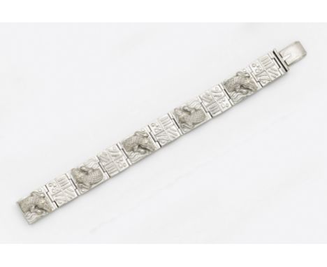 Krokodil-Armband im Stil von Barry Kieselstein Cord Weißgold, 18 ct.; Massives Gliederarmband mit schauseitig erhabenen Relie