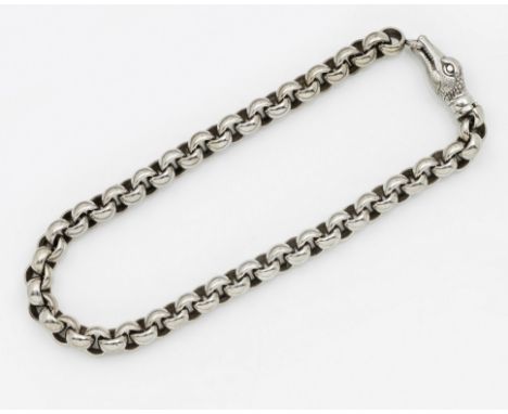 Krokodil-Collier im Stil von Barry Kieselstein Cord Weißgold, 18 ct.; Massive Erbsenglieder-Kette mit plastisch gearbeitetem 