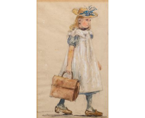 Hans Herrmann (1858 Berlin - 1942 ebenda)Schulmädchen im Sommerkleid mit StrohhutImpressionistisch gemaltes, seltenes Motiv d