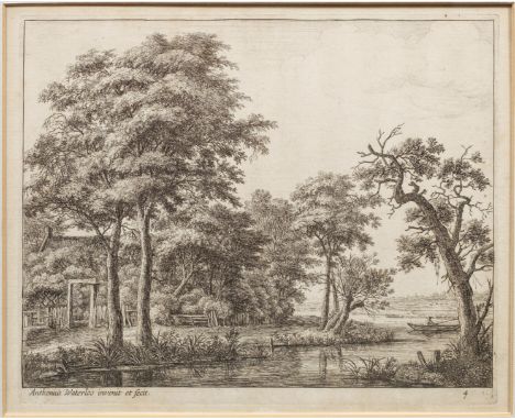 Anthonie Waterloo (1609 Lille oder Utrecht - 1690 Utrecht)"Bauernhaus am Wasser". OriginaltitelRadierung/Papier. In der Platt