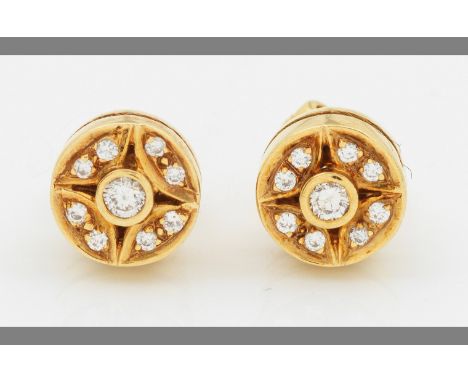 Brillant-Ohrstecker Gelbgold, gest. 750. Besetzt mit Brillanten von zus. ca. 0,22 ct. (p/w). Gew. ca. 3,56 g. Pair of earring