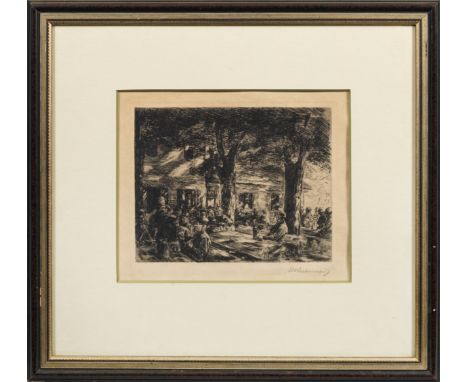 Max Liebermann (1847 Berlin - 1935 ebenda)"Kellergarten in Rosenheim". OriginaltitelRadierung (Strichätzung u. Kaltnadel)/Van