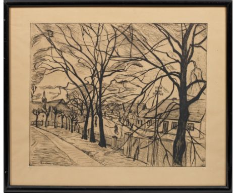 Theo van Brockhusen (1882 Marggrabowa/Ostpreußen - 1919 Berlin)Märkische DorfstraßeKaltnadelradierung/Japan, 1913. In der Pla