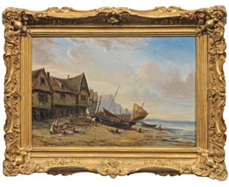 Jules Achille Noël (1815 Quimper - 1881 Algier) attr.;Nordfranzösisches FischerdorfDurch eine lebendig geschilderte Figurenst