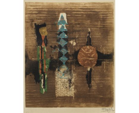 Johnny Friedlaender (1912 Pless/Oberschlesien - 1992 Paris)Abstrakte KompositionFarbradierung/Velin. Sign. u. nummeriert XX/C