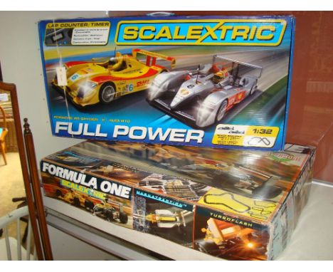 Two Scalextric sets, one 'Full Power' boxed as new, the other 'Formula one' incomplete with some damage. 