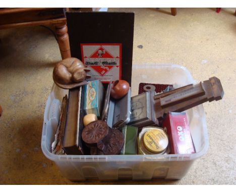 A mixed lot to include a barometer, old tins, games etc. 