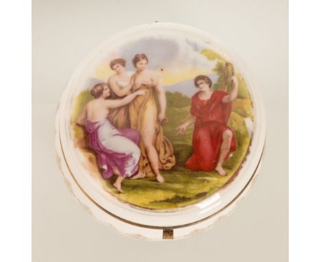   Portagioie in opalina. Coperchio decorato con scena dal Giudizio di Paride  m 8,5x10