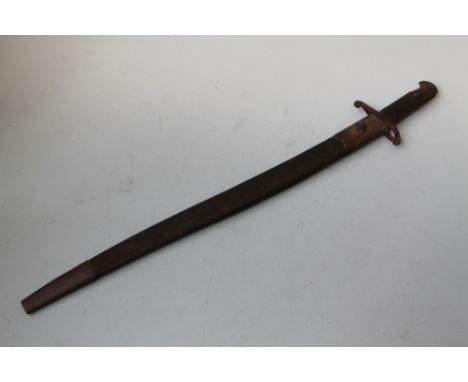 A BRITISH 1856 TYPE PATTERN SWORD BAYONET, pressed leather grip, with leather scabbard, L 73 cm Buyers - for shipping pricing