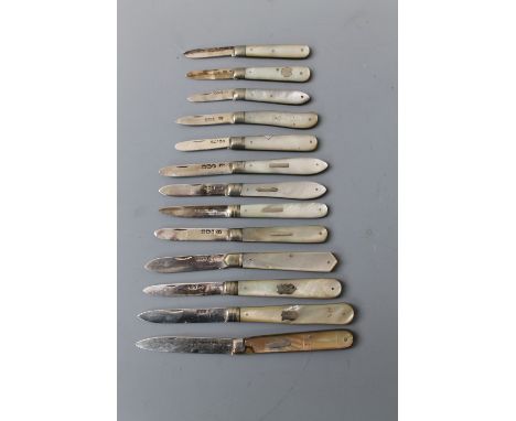 A COLLECTION OF SILVER AND MOTHER OF PEARL FRUIT KNIVES (13) Buyers - for shipping pricing on this lot, visit www.cuttlestone