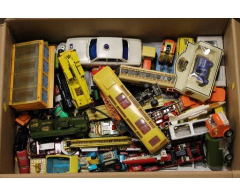 A TRAY OF ASSORTED DIECAST TOYS, by Dinky, Corgi, Matchbox etc., cars and lorries, to include a Roxy Toys friction powered Ve