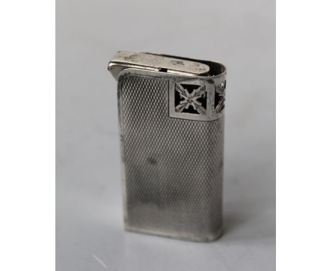 A HALLMARKED SILVER 'UNITY' CIGARETTE LIGHTER, Glasgow 1931, maker's mark BB Over S.I.P., engine turned case with fancy fretw